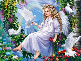 Jigsaw Puzzle «Angel with doves»