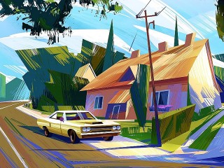 Пазл «A car and a house»