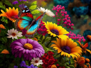Пазл «Бабочка на цветах»