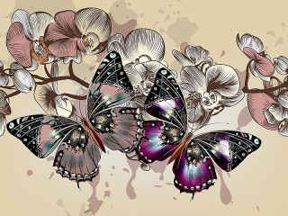 Quebra-cabeça «Butterflies and orchids»