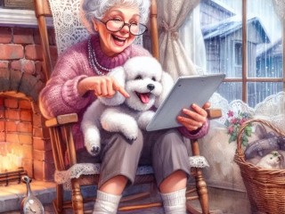 Puzzle «Grandma and poodle»