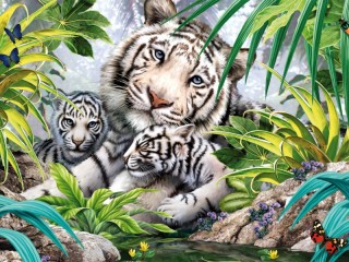 Пазл «Белые тигры»