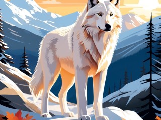 Пазл «Белый волк в горах»
