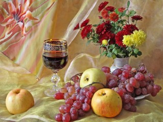 Jigsaw Puzzle «Wineglass and chrysanthemums»