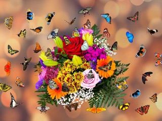 Пазл «Bouquet and butterflies»