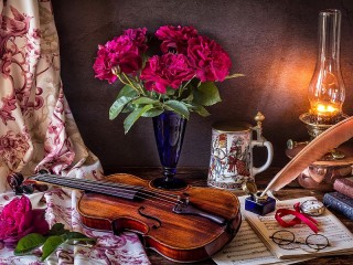 Quebra-cabeça «Bouquet and violin»