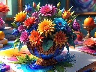 Jigsaw Puzzle «Bouquet on the artist