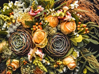 Rompecabezas «Bouquet with cacti and roses»