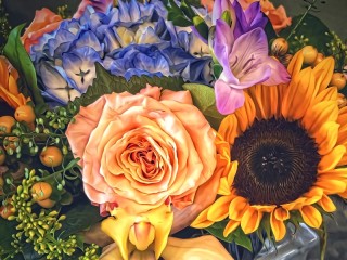 Quebra-cabeça «Bouquet with sunflower»