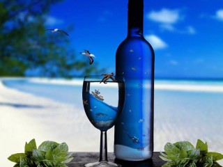 Пазл «Бутылка на пляже»