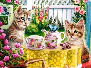 Quebra-cabeça «Tea party kittens»