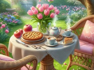 Rompecabezas «Tea party in the garden»
