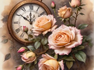 Jigsaw Puzzle «Clock and roses»