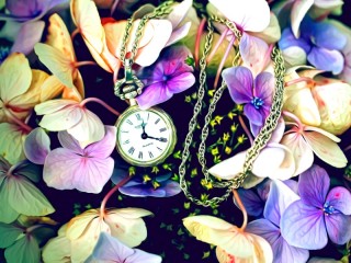 Slagalica «Clock among flowers»