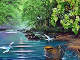 Пазл «Чайки над рекой»