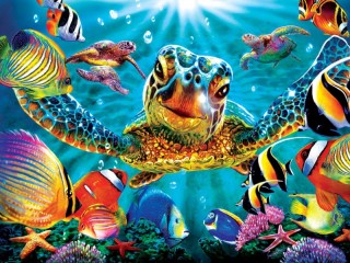 Пазл «Черепахи и рыбы»