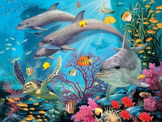 Пазл «Дельфины и черепаха»