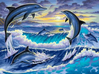 Пазл «Дельфины в волнах»