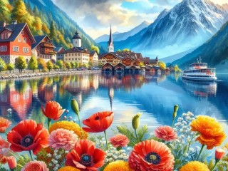 Puzzle «Village by the river»