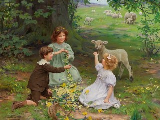 Пазл «Дети и овца»