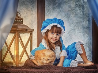 Пазл «Девочка и кот»