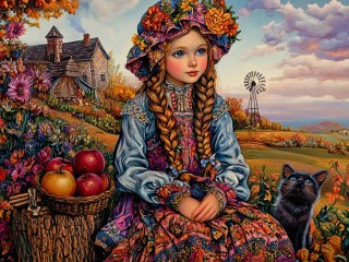 Jigsaw Puzzle «Girl and kitten»