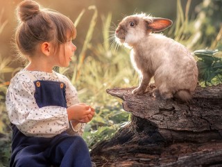 Пазл «Девочка и кролик»
