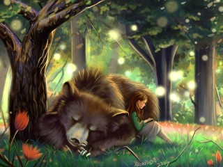 Пазл «Девочка и медведь»