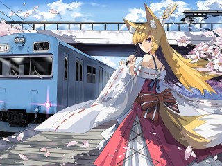 Puzzle «Fox Girl and Train»