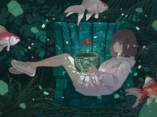 Jigsaw Puzzle «The girl and the aquarium»