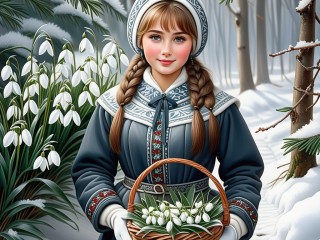 Пазл «Girl and lilies of the valley»
