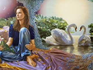 Puzzle «Girl and swans»