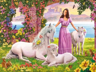 Пазл «Девушка и лошади»