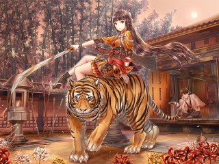 Пазл «Девушка и тигр»
