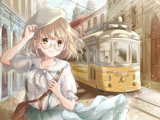 Puzzle «Girl and tram»