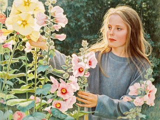 Quebra-cabeça «Girl and flowers»