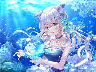 Jigsaw Puzzle «cat girl underwater with balloon»