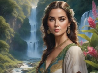 Jigsaw Puzzle «Woman and waterfall»