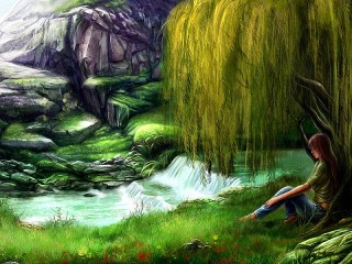 Puzzle «Girl under a willow»