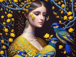 Пазл «Девушка с птицами»