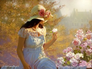 Jigsaw Puzzle «Girl with roses»