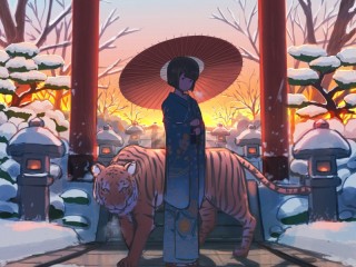 Jigsaw Puzzle «Girl with a tiger»