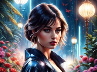 Jigsaw Puzzle «Girl in the night city»
