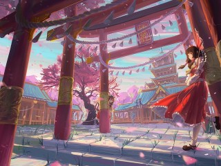 Jigsaw Puzzle «Girls and torii»