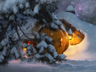 Пазл «Дом хоббита зимой»