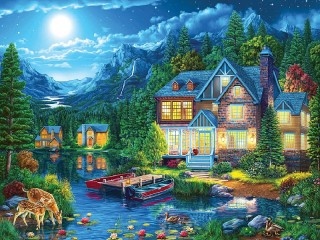 Пазл «Дом у озера»