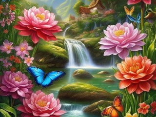 Jigsaw Puzzle «House by the waterfall»