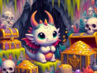 Puzzle «Baby dragon and treasure»