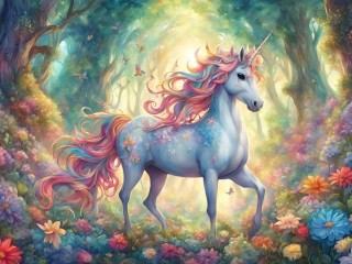 Quebra-cabeça «Unicorn in a flower forest»