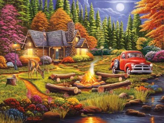 Jigsaw Puzzle «Evening at Camp»